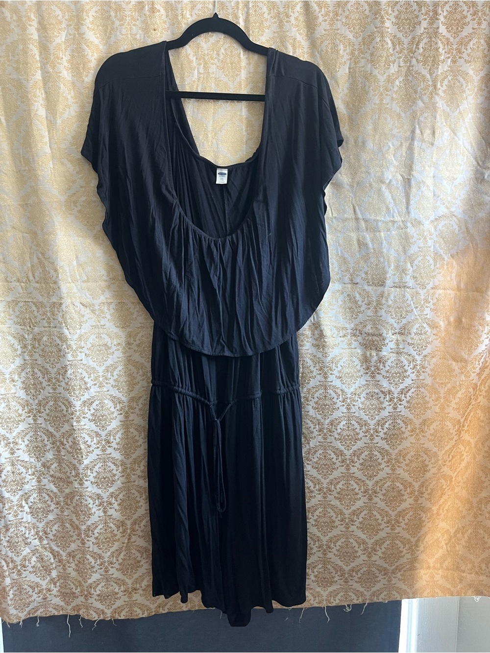 Old Navy Black Off Shoulder Romper with Tie Waist